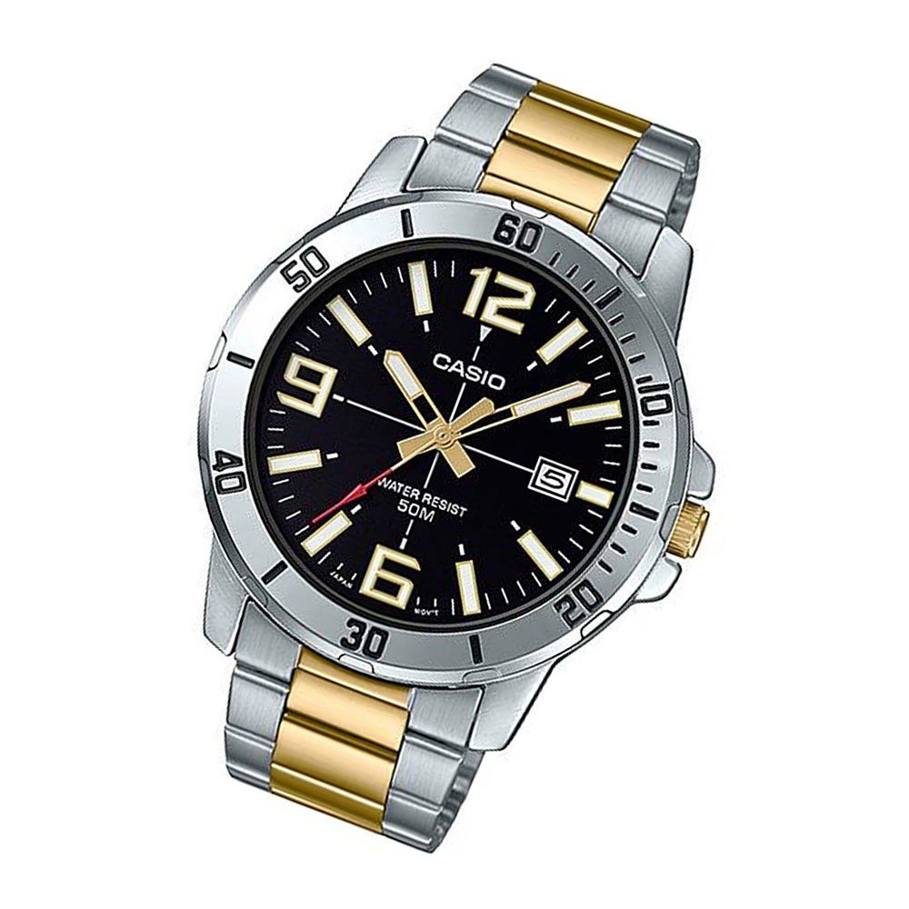 CASIO wristwatch, CASIO model MTP-VD01SG-1BVUDF, stainless steel material, black