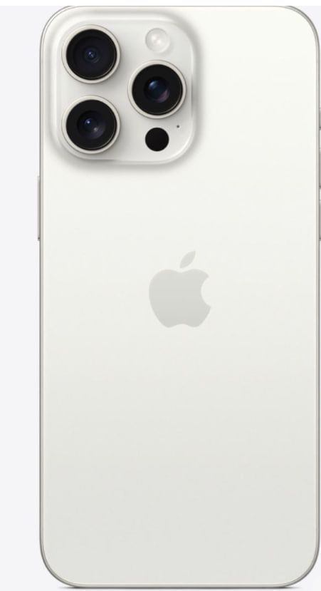 The white iPhone 14 Pro or iPhone 15 Pro, which is a smartphone from Apple.